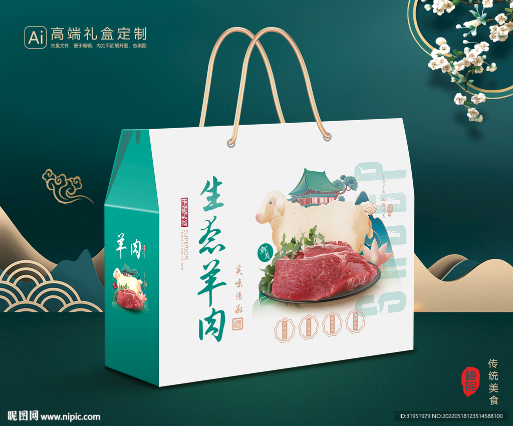 羊肉包装 熟食礼盒平面展开图