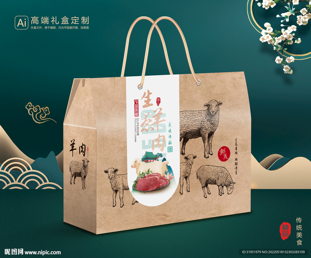羊肉包装 熟食礼盒平面展开图