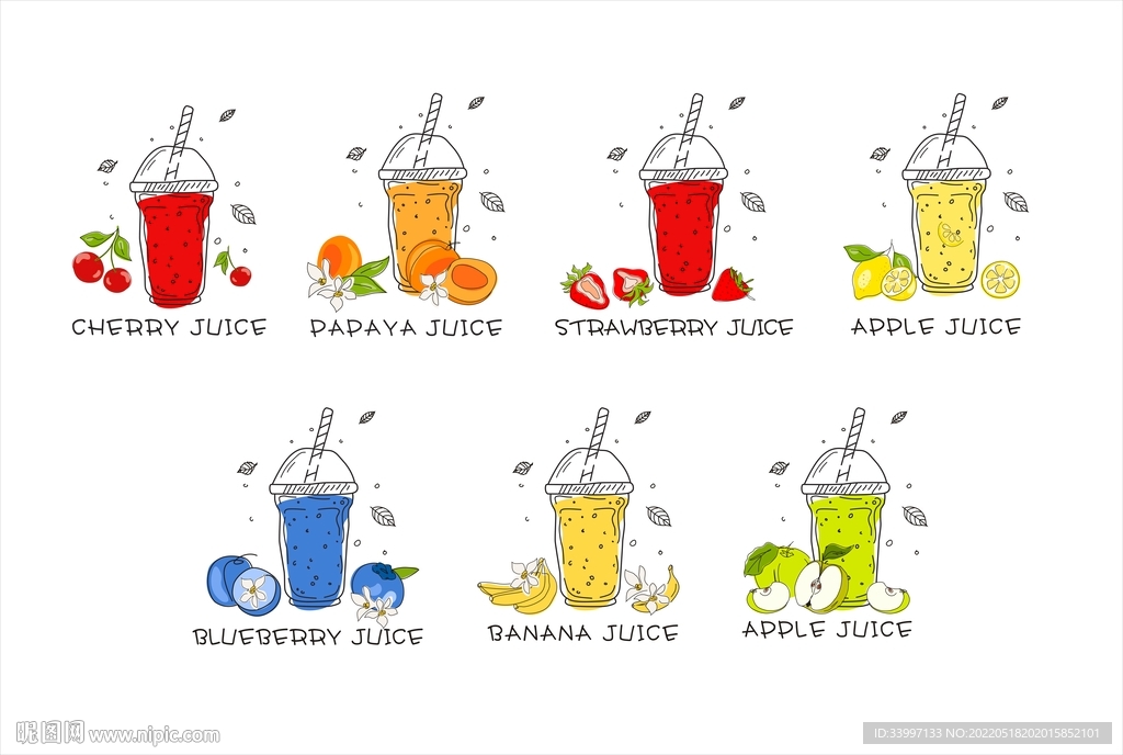 夏季抽象小清新奶茶杯果汁