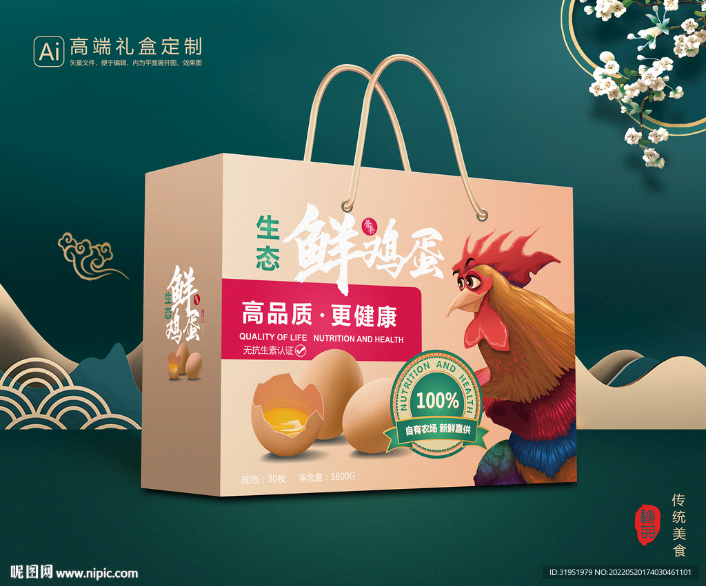 鸡蛋包装 鲜鸡蛋礼盒平面展开图