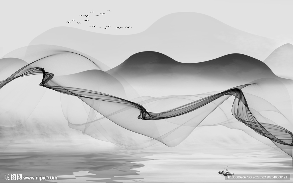 灰色最新意境山水 tif分层