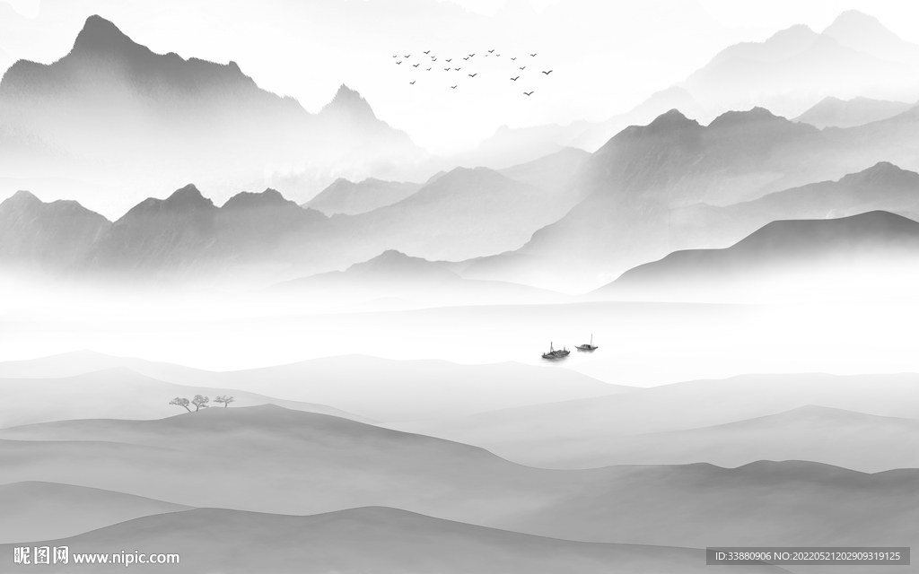 中式最新意境山水 tif分层