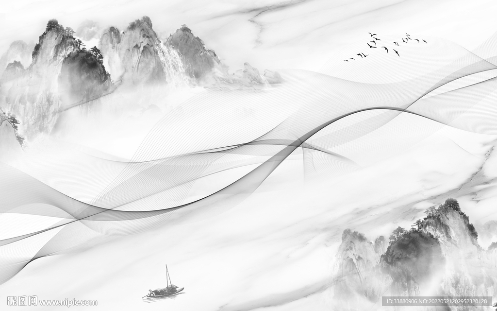 新中式最新意境山水 tif分层