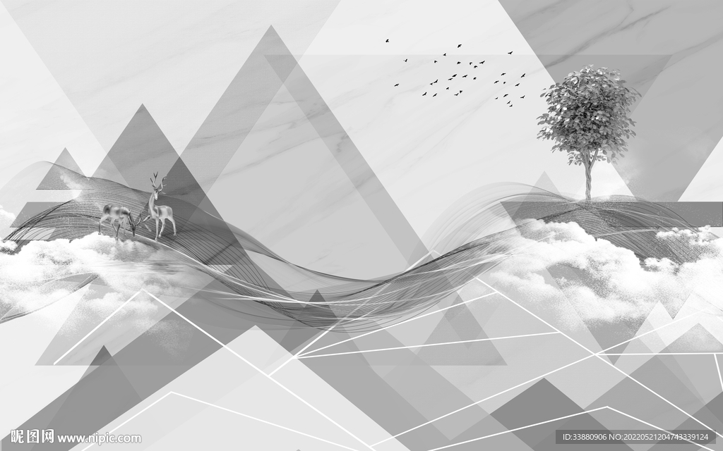 别墅 灰色无框画 TIF分层 