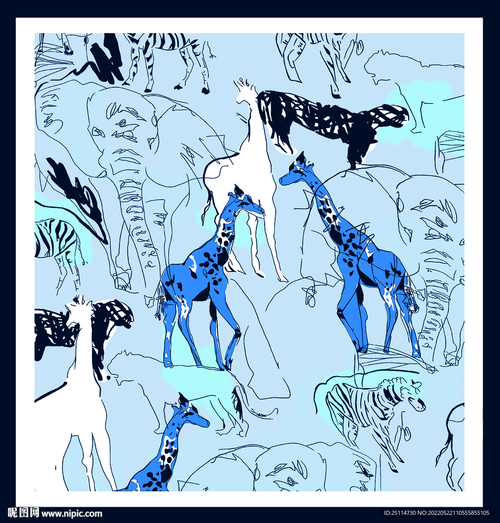 动物长颈鹿大象斑马方巾