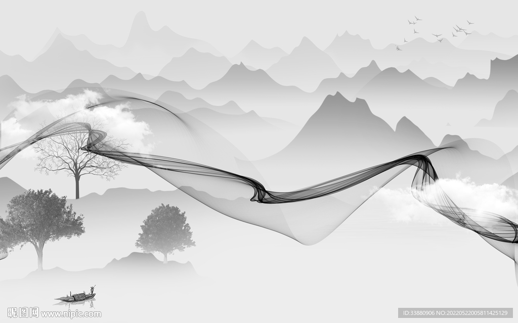 新中式大气现代山水 tif分层