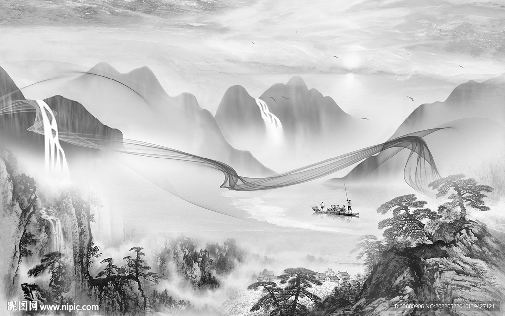 客厅大气现代山水 tif分层