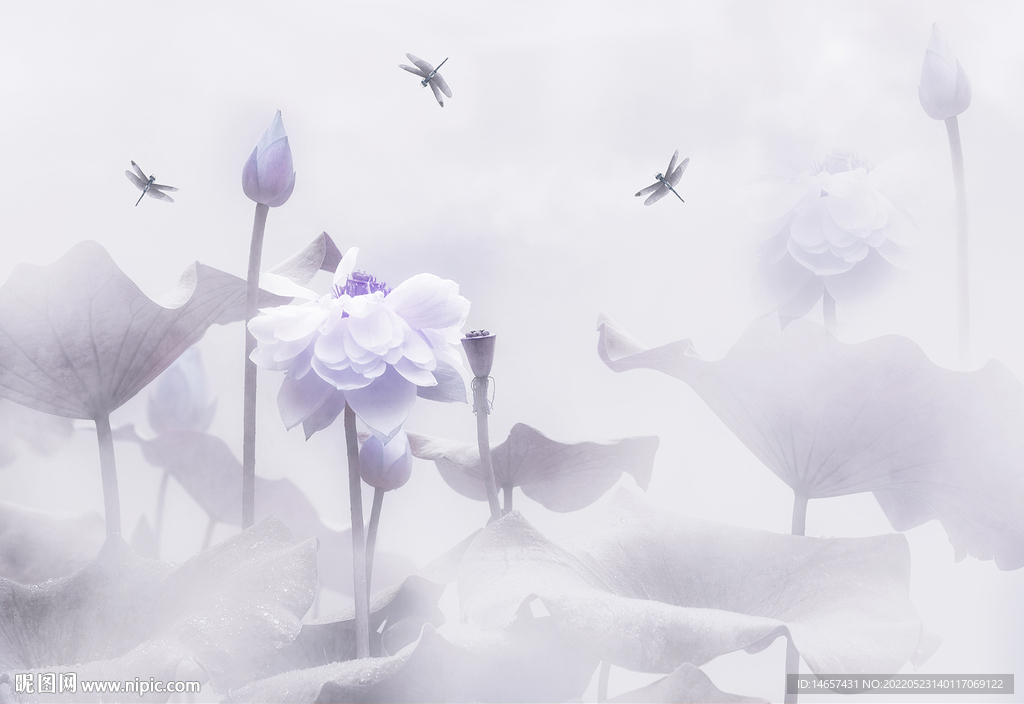 复古素材古装荷花大气水墨