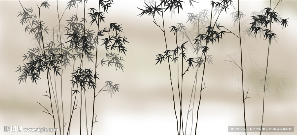 手绘水墨竹子花鸟图