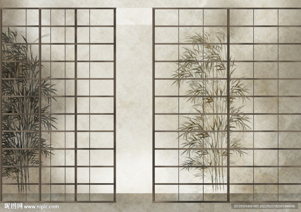 手绘竹子玄关装饰画