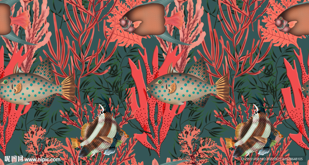手绘珊瑚鱼装饰画