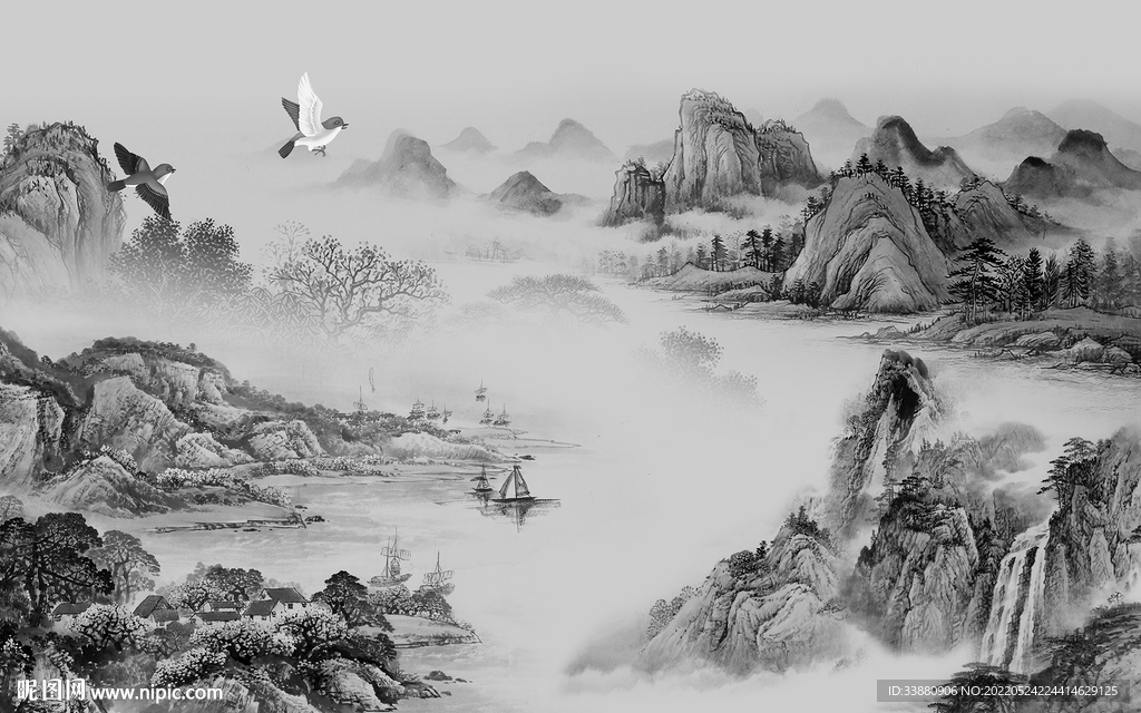 人气 简约高端山水 tif分层