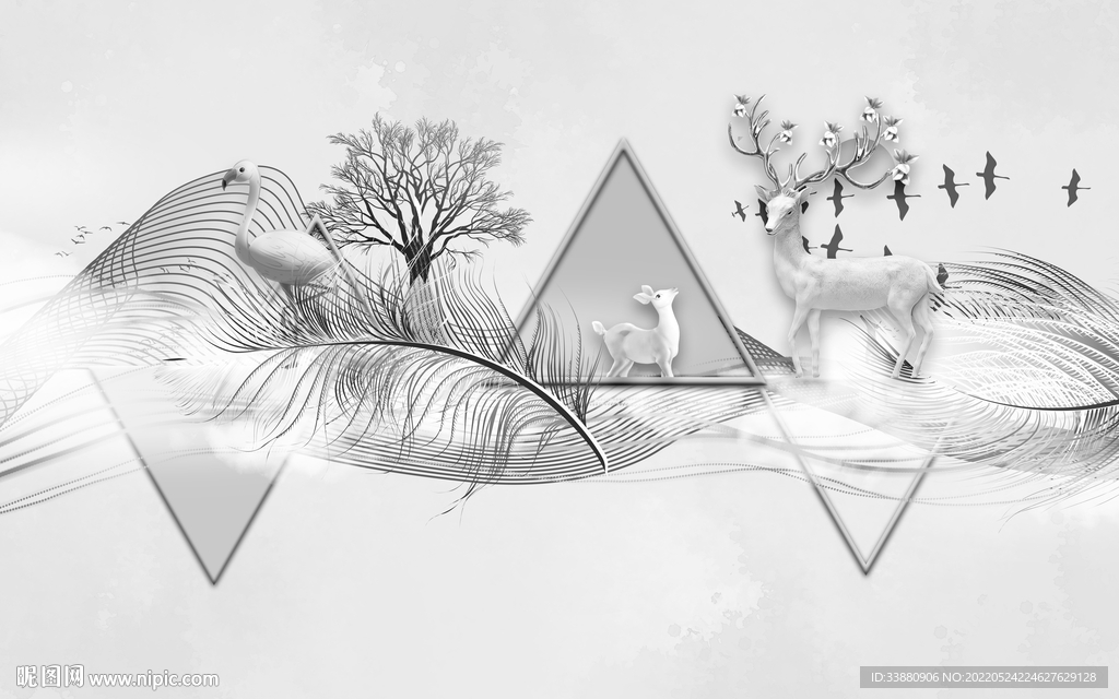 大气灰色无框画 TIF分层 