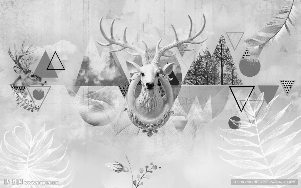 欧式灰色无框画 TIF分层 