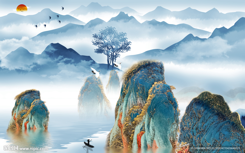 意境中式简约山水 tif分层