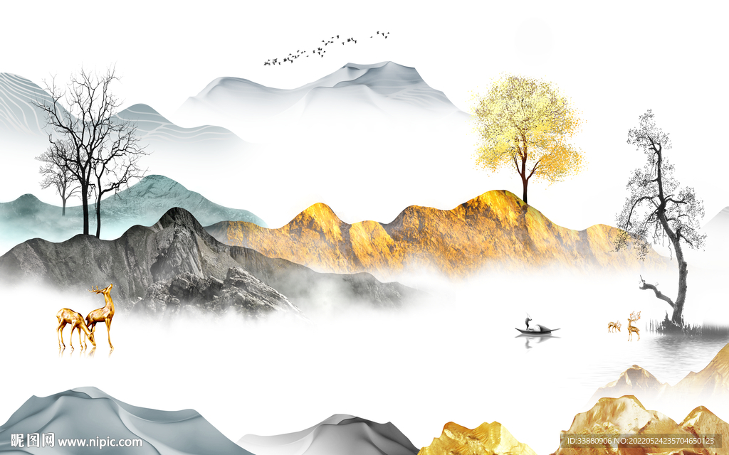 高清中式简约山水 tif分层