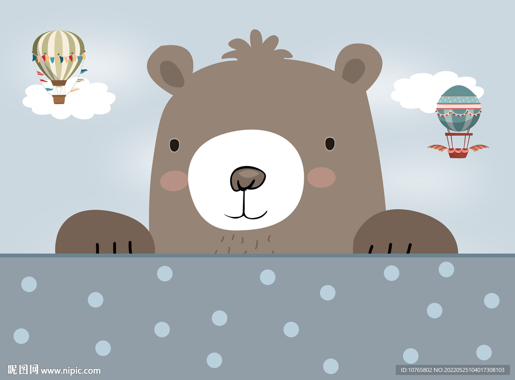 可爱卡通小熊气球白云背景壁画