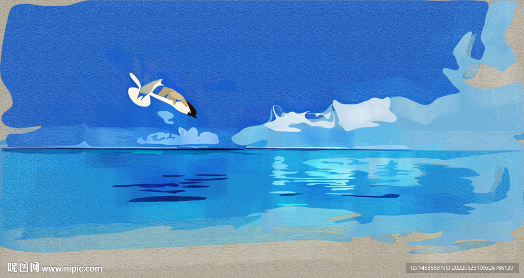 蓝天白云大海油画