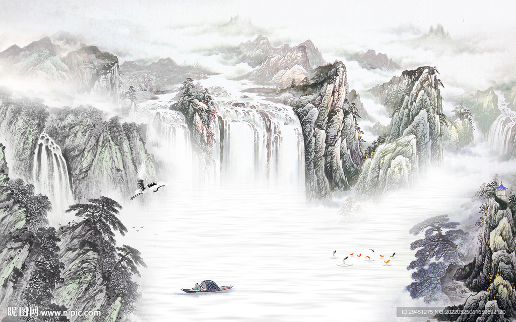 中式 现代风景山水 Tif分层