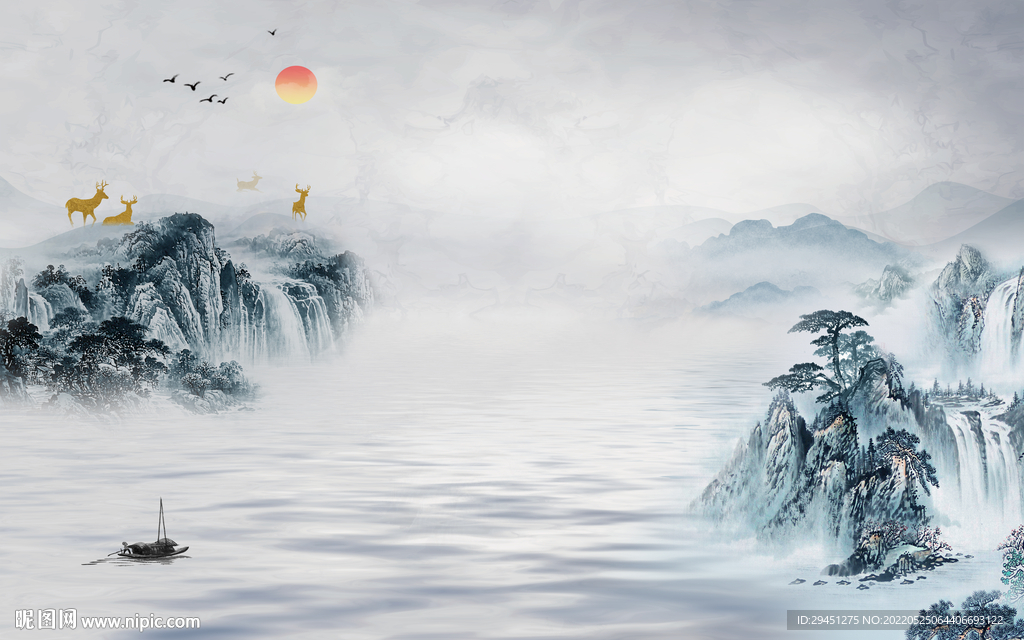 爆款中式客厅山水 TiF分层