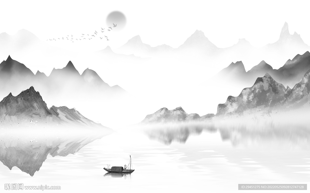 高端 灰色山水背景 tif分层