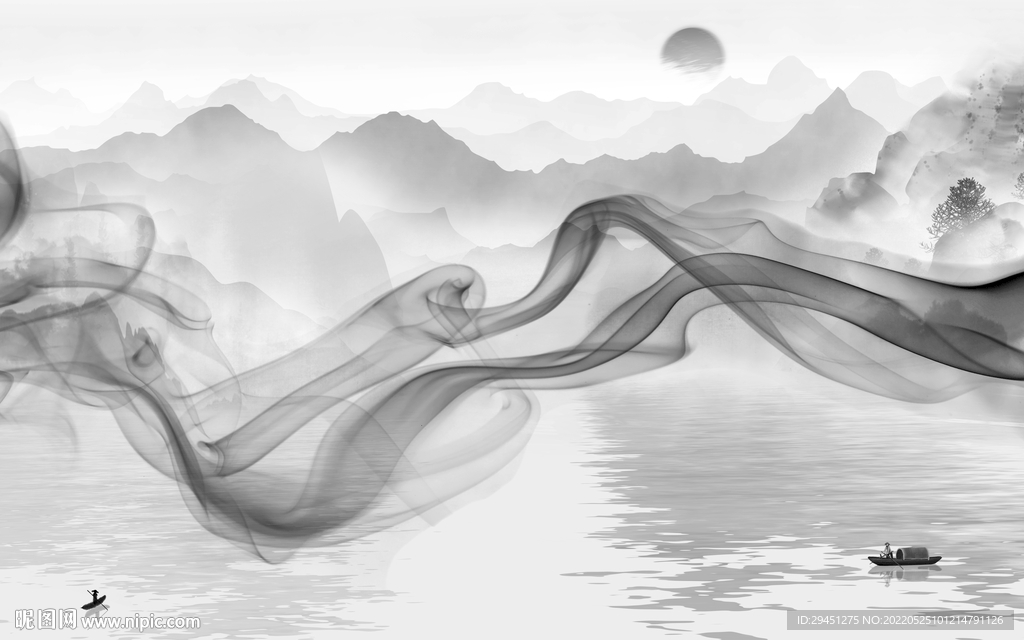 最新 灰色山水背景 tif分层