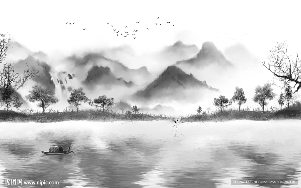 人气灰色山水背景 tif分层