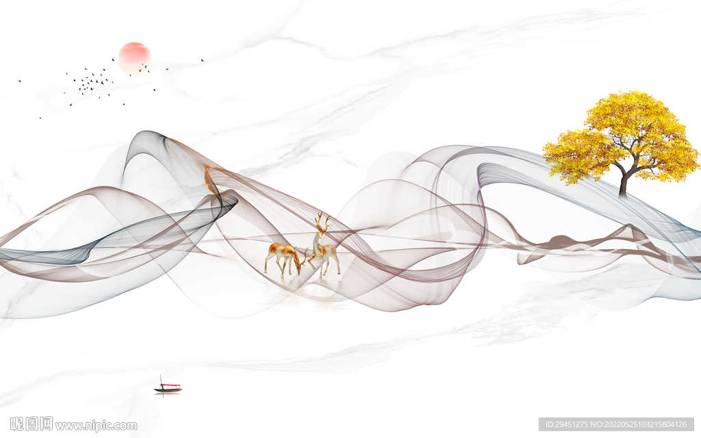 爵士白中式客厅山水 TiF分层