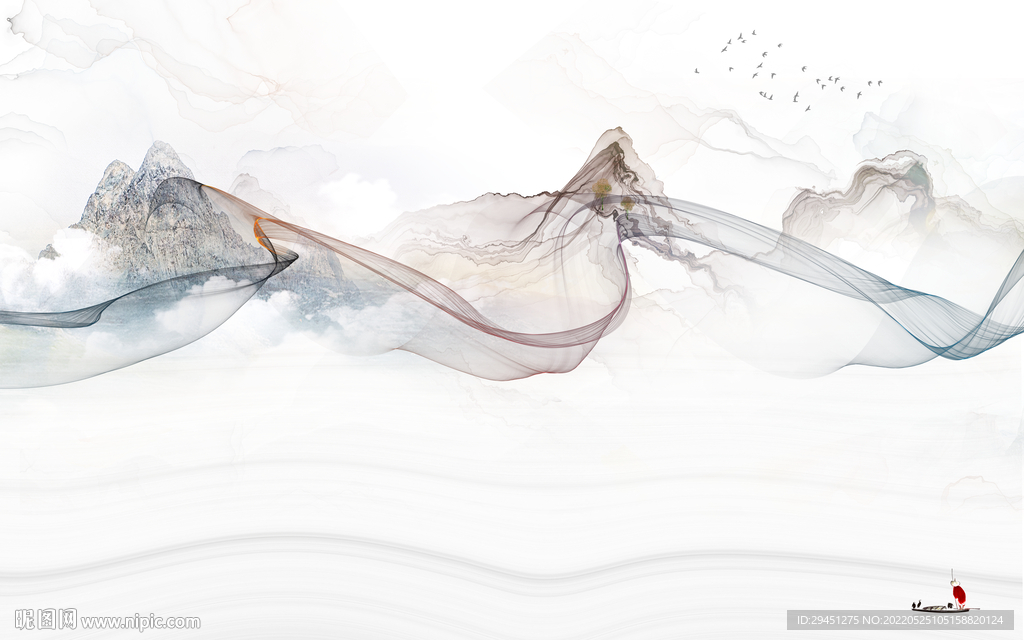 背景墙高清简约山水 Tif分层