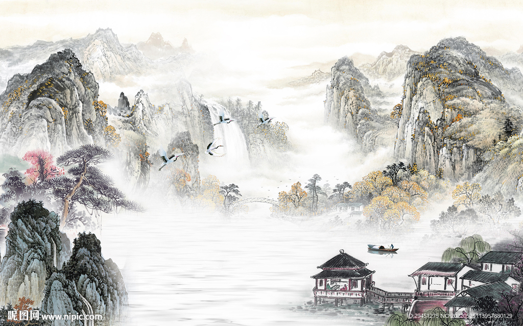 爆款客厅大气山水 TIf分层