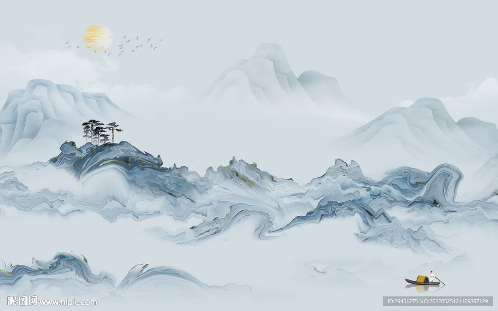 背景墙高清现代山水 TIF分层