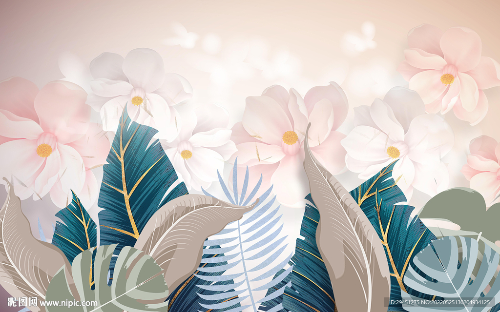 叶子欧式奢华墙画 TIF分层