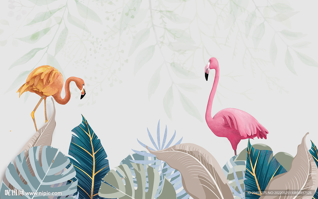 火烈鸟欧式奢华墙画 TIF分层