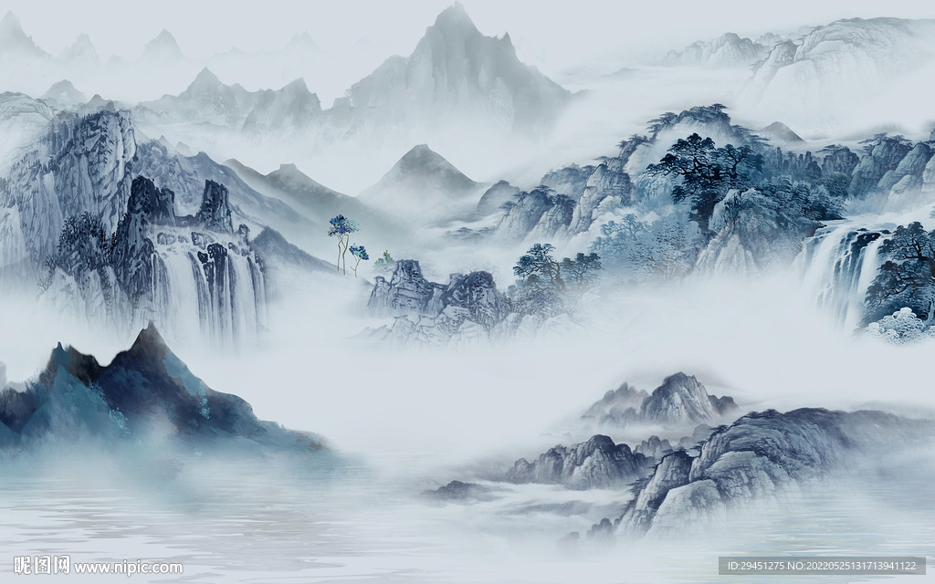 无框画新款客厅山水 Tif分层