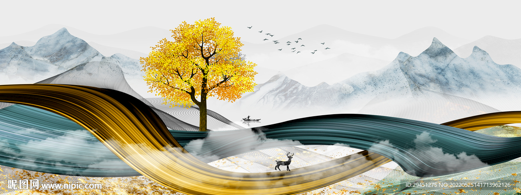 现代 水墨装饰画 tif分层 