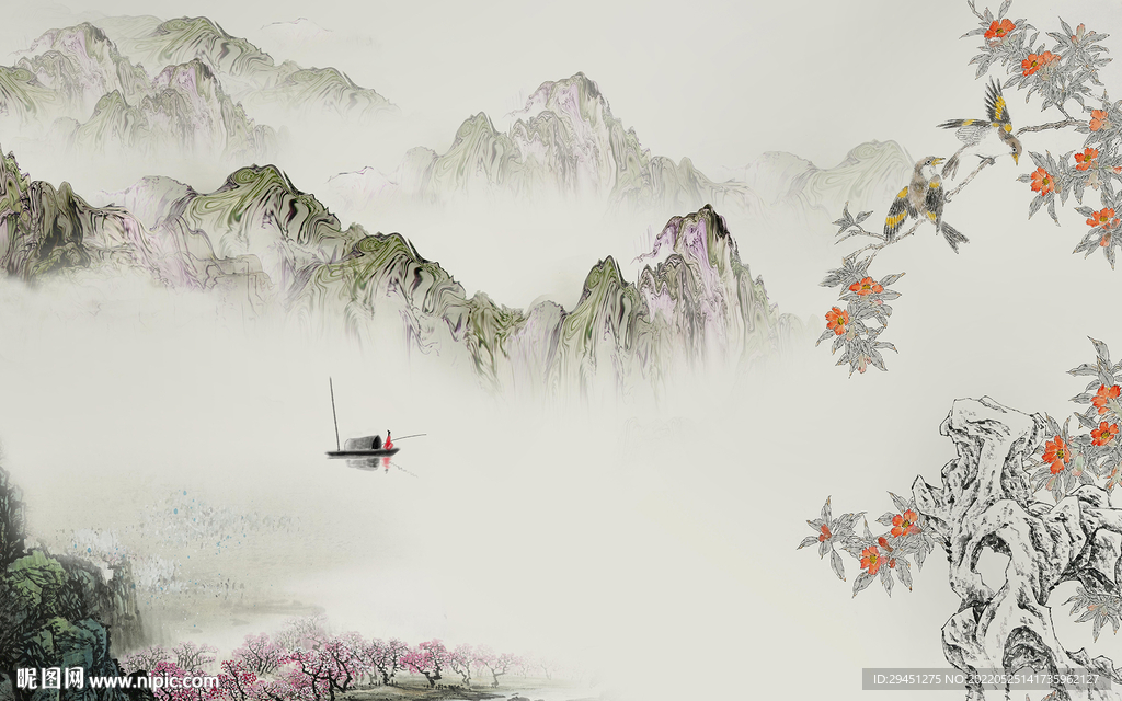 背景墙客厅简约山水 TIf分层