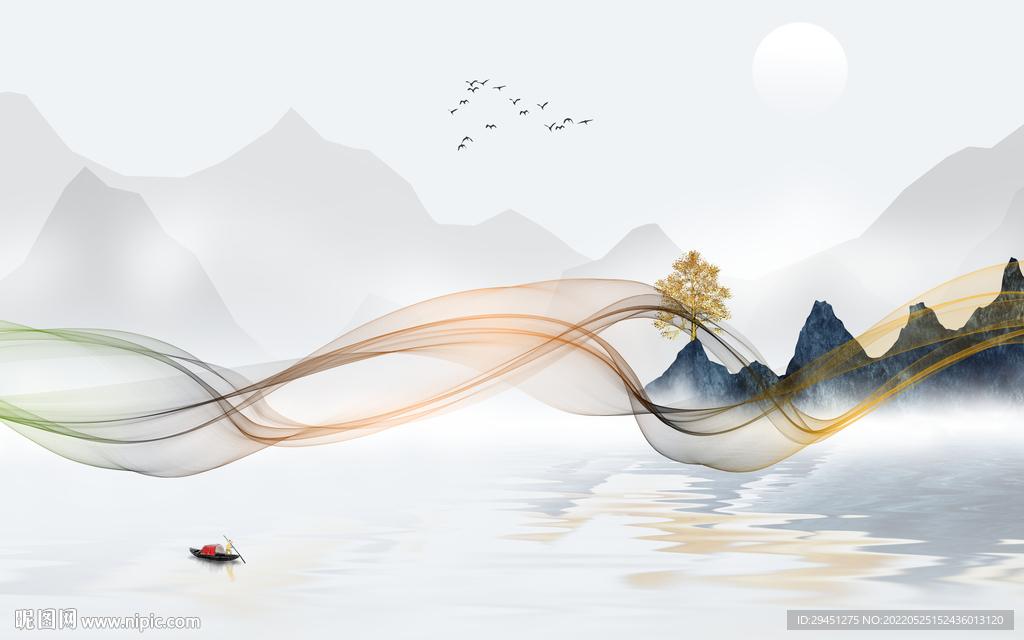 别墅现代客厅山水 Tif分层