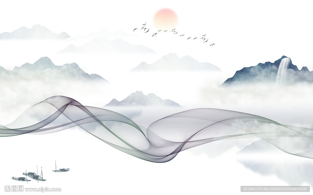 爆款现代客厅山水 Tif分层