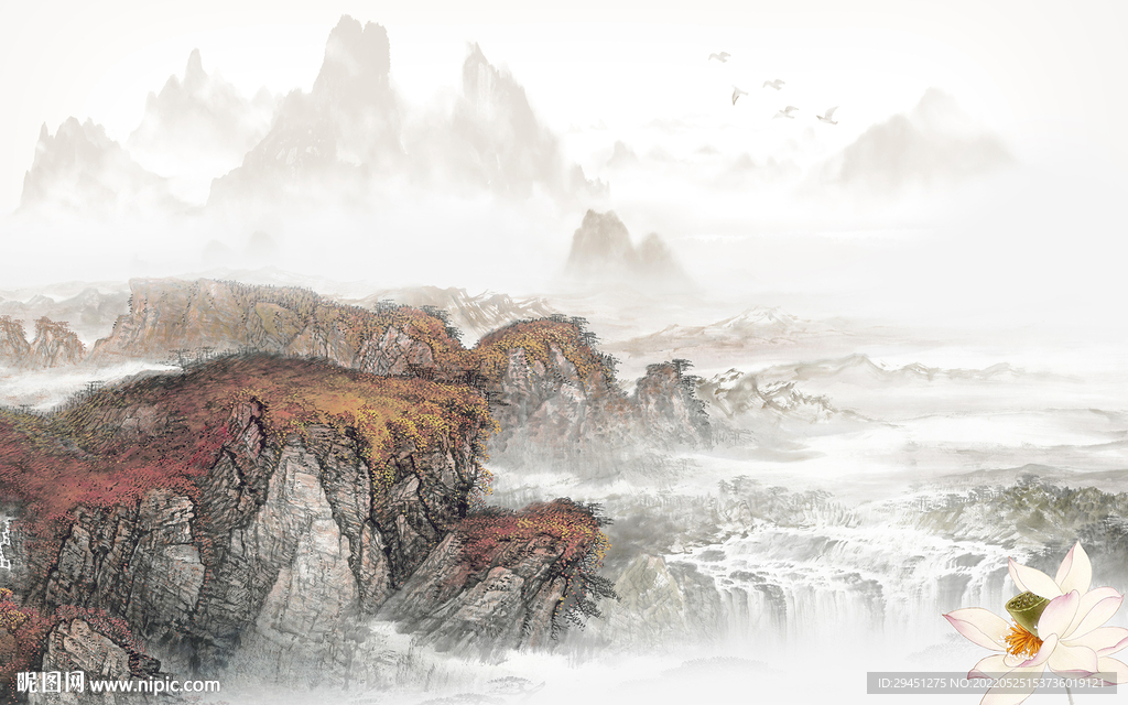 意境现代客厅山水 Tif分层