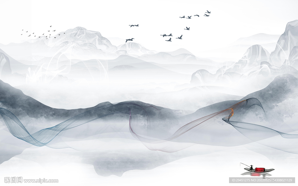 中式现代客厅山水 Tif分层