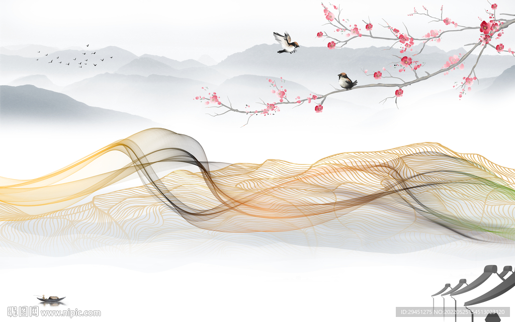 花鸟现代客厅山水 Tif分层