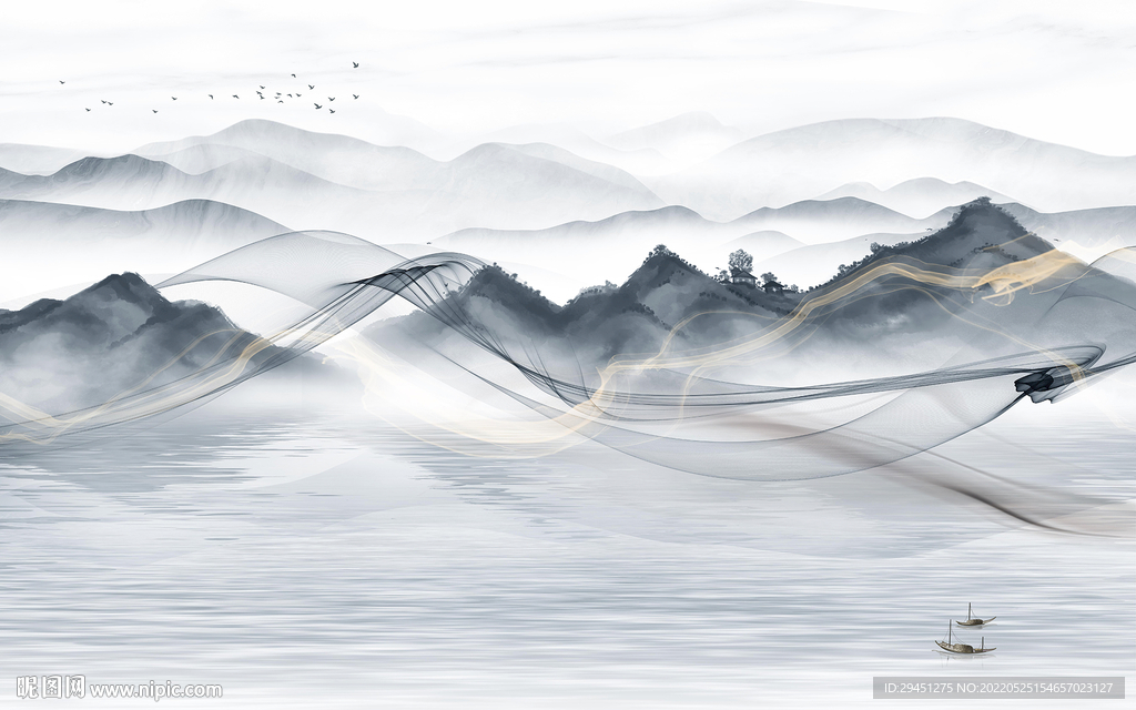 简约现代客厅山水 Tif分层