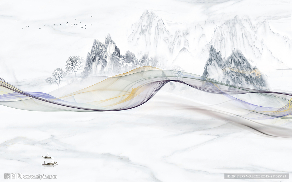 高雅 现代客厅山水 Tif分层