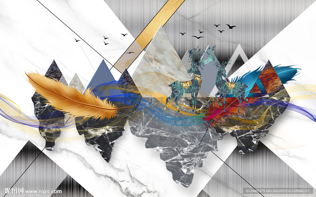 几何 欧式奢华墙画 TIF分层