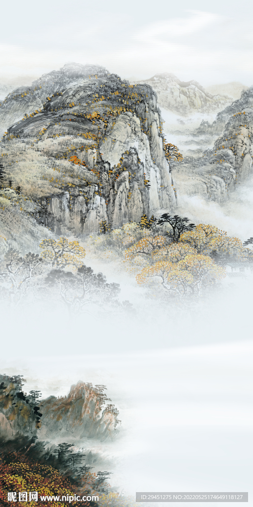 高雅中式山水框画 Tif分层