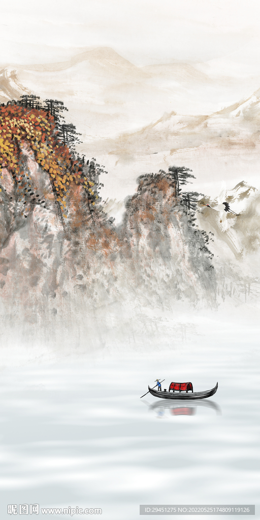 国画 中式山水框画 Tif分层