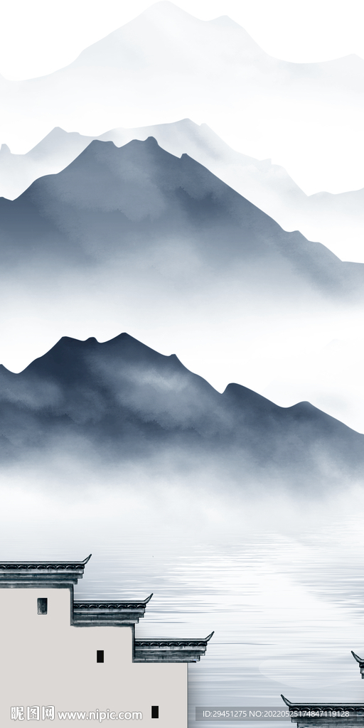 高档 中式山水框画 Tif分层