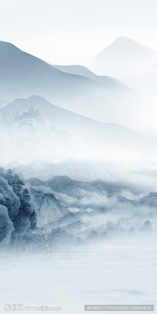 新款现代山水框画 Tif分层