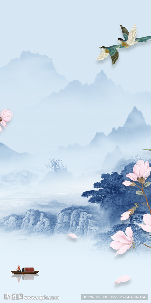 花鸟现代山水框画 Tif分层