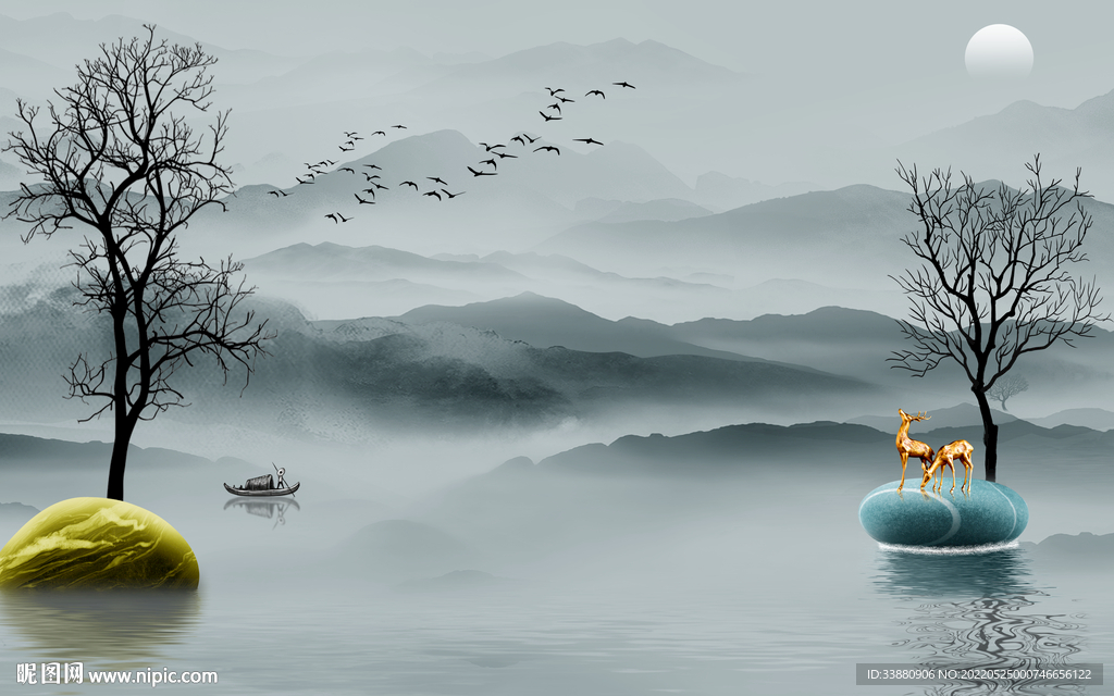 别墅 现代意境山水 tif分层